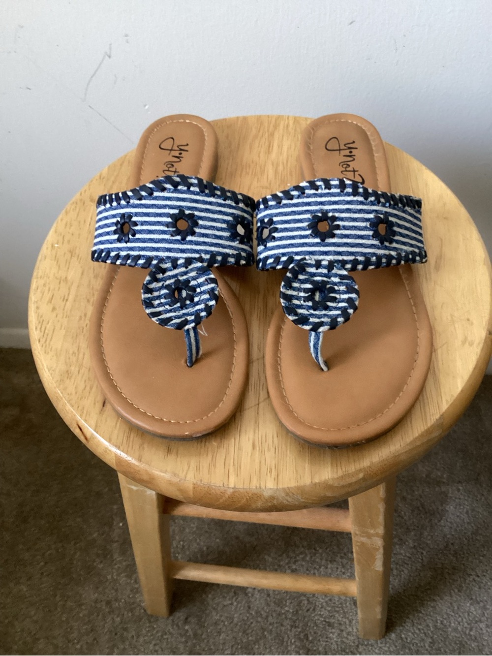 Y Not Navy Striped Floral Toe-Loop Sandal for women